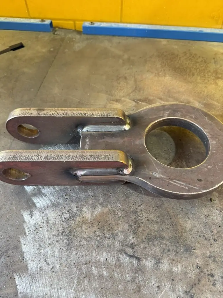 Close-up of a welded clevis lug