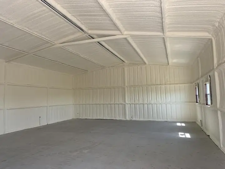 Spray foam insulated steel building interior
