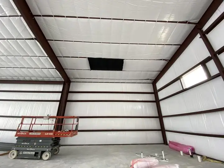 Red-iron interior with insulation installed